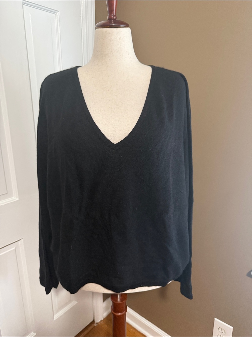 NAADAM Black Deep V-Neck Knit Sweater
